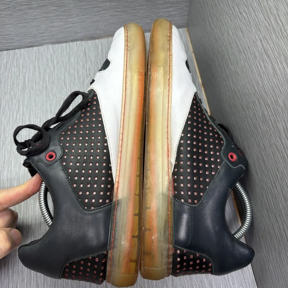 Balenciaga Arena Low Sneakers Black White Leather Mens EU 46 US‎ 13 Red Accent